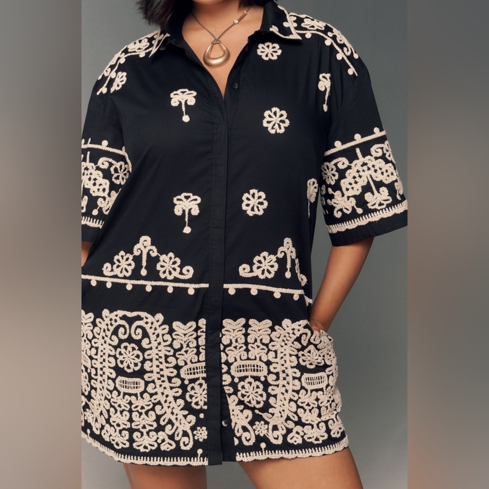 Anthropologie Maeve Short-Sleeve Collared Mini Shirt Dress - Picture 3 of 3